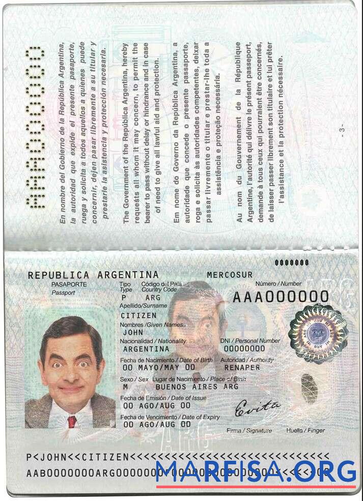 Blank Argentina passport download for verification